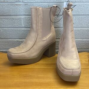 Lane Bryant Dream Cloud Faux Suede Tan Chunky Side Zip Platform Boots 11W